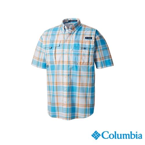 Columbia哥倫比亞 男款-防曬UPF30短袖襯衫-藍色格紋 UFM71900BC