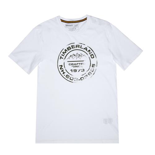 Timberland 男款白色山形印花個性短袖T恤A2EVA100