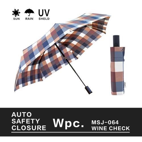 W.P.C自動款 日本ASC folding umbrella 抗強風摺疊傘 日本雨傘 MSJ-064(紅酒格)