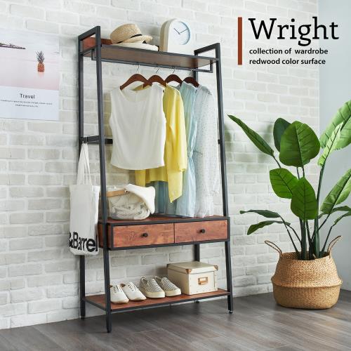 【H&D 東稻家居】 Wright 萊特工業風開放式2.6尺衣櫃
