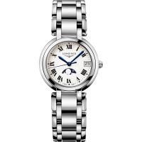 LONGINES 浪琴 PrimaLuna 新月羅馬月相石英女錶-銀/30mm L81154716