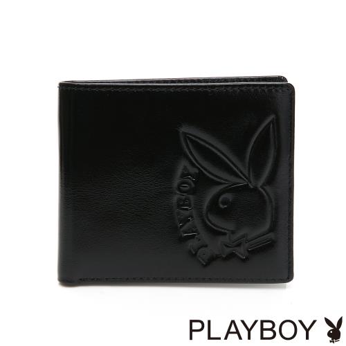 PLAYBOY- 基本短夾(附拉鍊零錢袋)   rabbithead系列-黑色