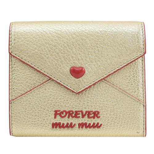 MIU MIU 5MH014 Forever 信封型扣式短夾.金/紅 (展示福利品)