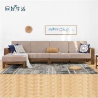【hoi!】原木日式半島紅橡木實木寬扶手可拆洗小四人布沙發 s0489-1-咖色坐墊