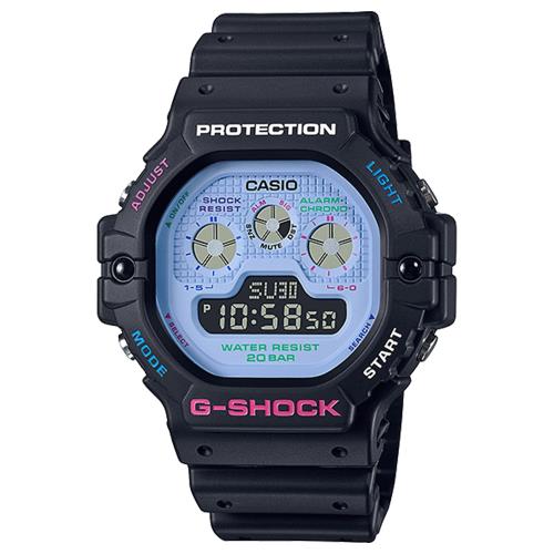 【CASIO 卡西歐】G-SHOCK 全新多彩系列夜間霓虹電子錶(DW-5900DN-1)