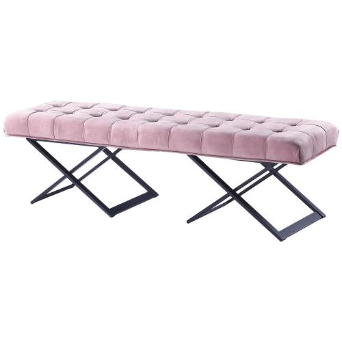 Boden-夏菲5尺粉紅色絨布長凳/雙人椅/長椅/床尾椅/穿鞋椅-X型椅腳