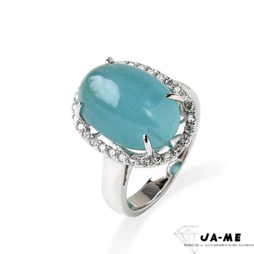 【JA-ME】11.85ct天然海藍寶貓眼18k金鑽石戒指(國際圍11號)