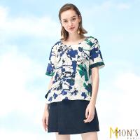 MONS 歐式花卉雙縐100%蠶絲綁帶上衣