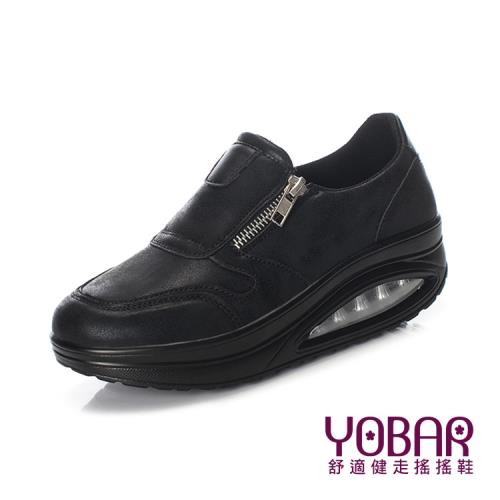 【YOBAR】特殊霧面金屬防水皮革氣墊美腿搖搖運動鞋 黑