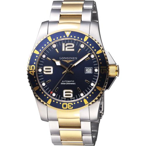 LONGINES浪琴征服者300米64小時動力儲存潛水機械手錶-藍x雙色版/41mmL37423967