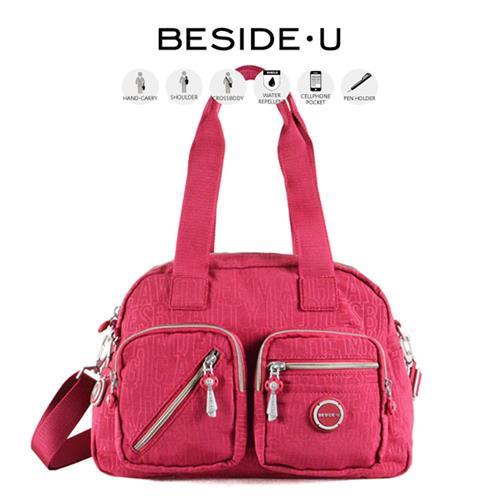 【英國BESIDE-U】Letter系列 3way時尚休閒側背包/ 手提包/ 肩背包(酒紅色)