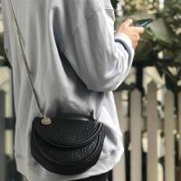 【米蘭精品】側背包真皮馬鞍包-羊皮鍊條半圓形斜背女包包73ym12