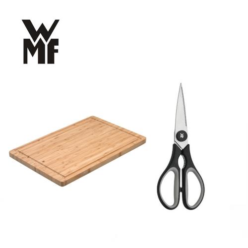 德國WMF 經典竹製砧板(38X25CM)+料理剪刀(黑色)
