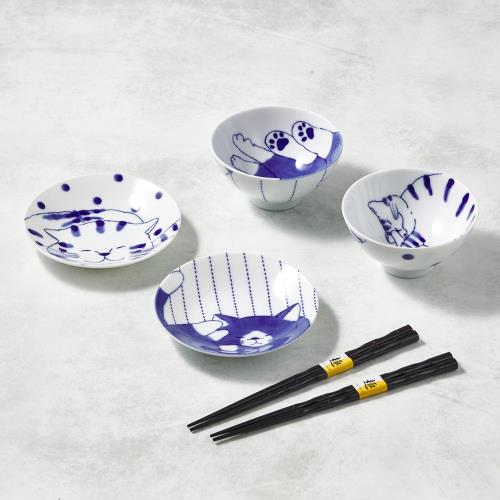 有種創意 - 日本美濃燒-仲良貓友碗盤禮盒組-附筷(6件式)