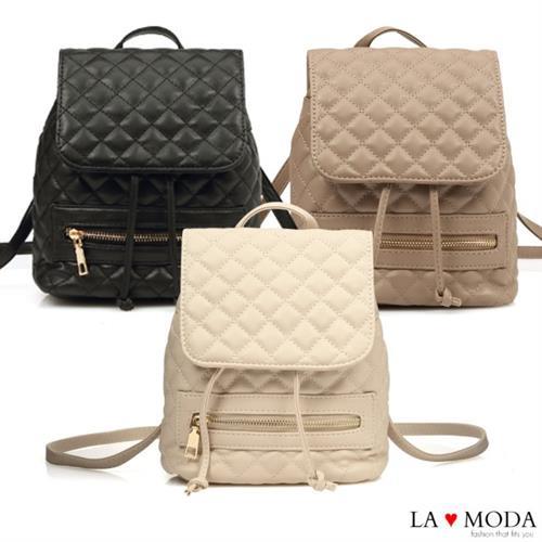 【La Moda】人氣小香風菱格紋車線大容量多背法肩背斜背小包後背包(共3色)