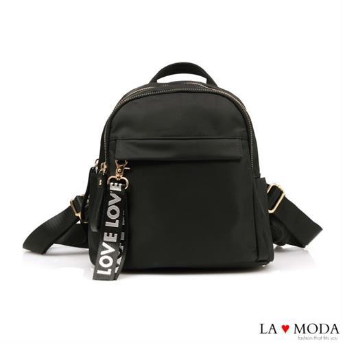 【La Moda】百搭不敗 粗織帶綴飾防潑水大容量後背包