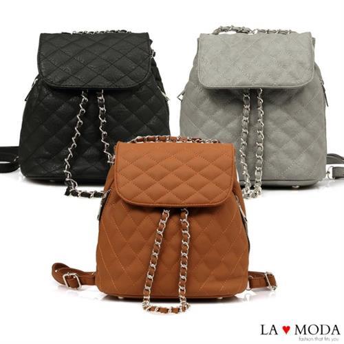 【La Moda】一秒換背法-小香風菱格紋大容量多背法肩背斜背小包後背包(共3色)
