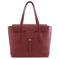 TODS 壓印LOGO小牛皮肩背雙層托特包.深紅