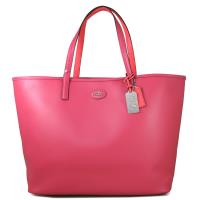 COACH 馬車圓標LOGO全皮革大托特肩背包(粉橘色)