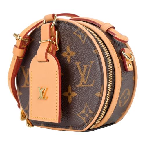 Louis Vuitton Mini Boîte Chapeau 帆布印花皮革吊牌迷你圓形斜背包