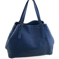 BOTTEGA VENETA 藍色編織皮革肩背CABAT托特包((展示品)