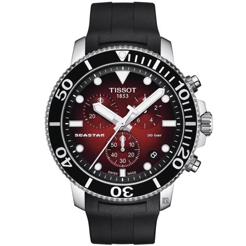 TISSOT天梭Seastar1000海洋之星300米潛水石英計時手錶-紅/45.5mmT1204171742100