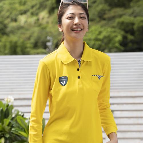 【LEIDOOE】格紋口袋休閒女版長袖POLO衫(55206黃色)