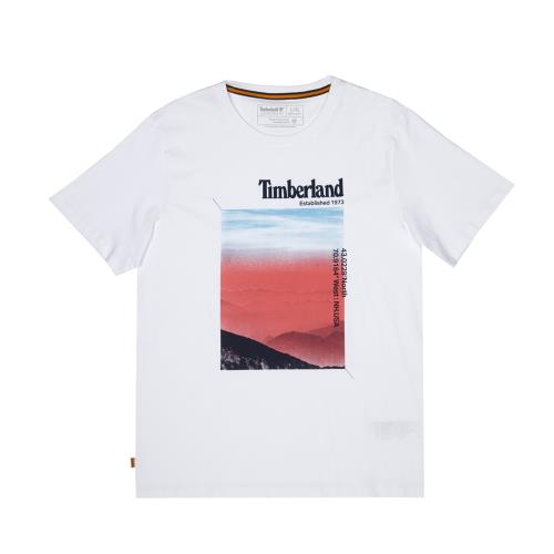 Timberland 男款白色高山印花有機棉短袖T恤A24TB100