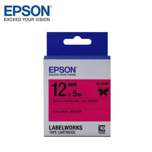 EPSON LK-41BK C53S654458蕾絲緞帶系列桃紅底黑字標籤帶(寬度12mm)
