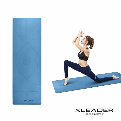 Leader X 專業級天然橡膠 加寬止滑體位中導線瑜珈墊 5mm 深邃藍