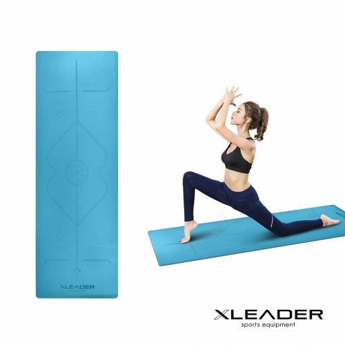 Leader X 專業級天然橡膠 加寬止滑體位中導線瑜珈墊 5mm 湖水藍