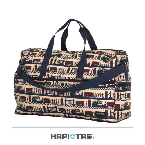 (HAPI+TAS)日本摺疊旅行袋 收納袋 開學袋(H0004-大-米色倫敦風情)