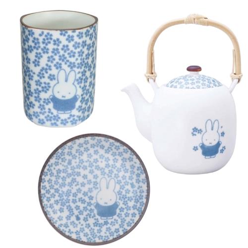 日本金正陶器和小紋美濃燒日式茶具3入組21216X米菲兔Miffy(含茶壺/茶杯子/盤子各1;瓷製)日本製造原裝進口