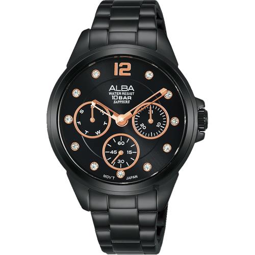 ALBA雅柏 情人最愛是妳晶鑽日曆女錶-鍍黑/36mm VD75-X123SD(AP6641X1)