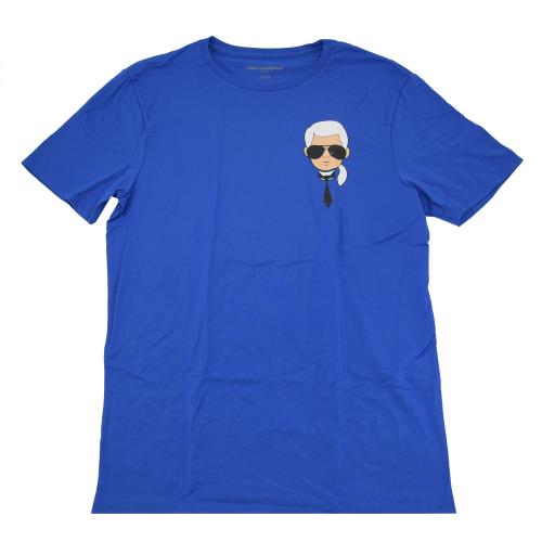 KARL LAGERFELD 卡爾 老佛爺公仔印花造型棉質短T恤.藍