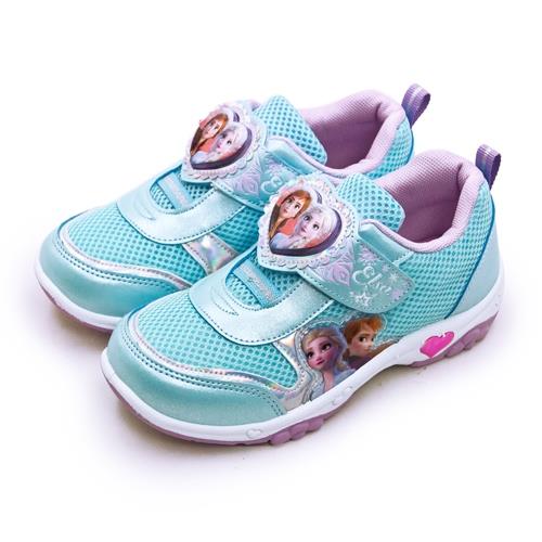 【Disney 迪士尼】中童 17cm-21cm 冰雪奇緣 FROZEN 兒童電燈慢跑鞋(粉藍 94906)