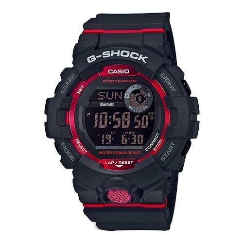 【CASIO 卡西歐】G-SHOCK 運動休閒電子錶 樹脂錶帶 霧面黑X紅 防水200米(GBD-800-1D)