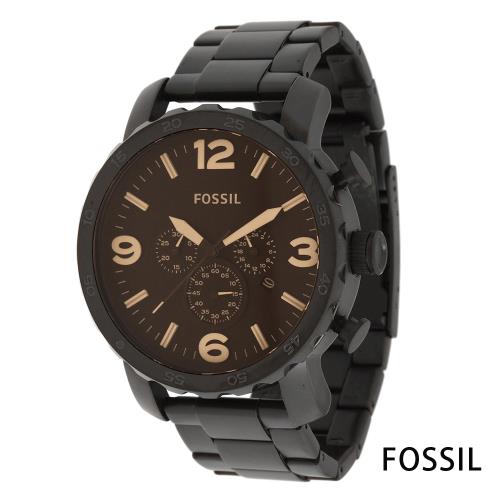 FOSSIL 捍衛者三眼計時不鏽鋼腕錶(JR1356)-深咖啡鋼x深咖啡/50mm