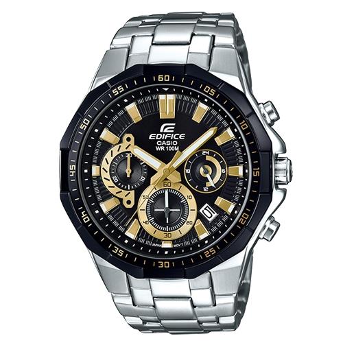 【CASIO 卡西歐】EDIFICE 三眼賽車計時男錶 不鏽鋼錶帶 黑X金 防水100米 日期顯示(EFR-554D-1A9)