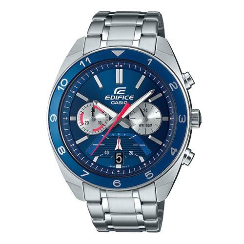 【CASIO 卡西歐】EDIFICE 賽車帥氣型男錶 不銹鋼錶帶 藍 防水100米 日期顯示(EFV-590D-2A)