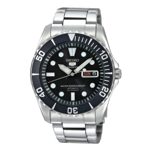 【SEIKO 精工】5號機械男錶 不鏽鋼錶帶 黑色錶面 防水100米 日期/星期顯示(SNZF17K1)
