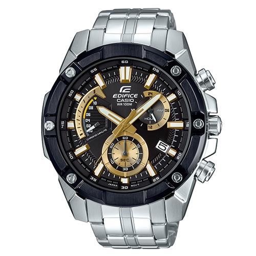 【CASIO 卡西歐】EDIFICE 男錶 三眼計時碼錶 不鏽鋼錶帶 黑x金 防水100米(EFR-559DB-1A9)