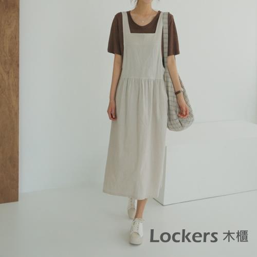 Lockers 木櫃 韓版寬鬆棉麻吊帶連衣裙背心裙#1104065-2色