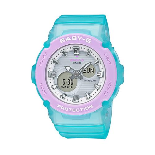 CASIO卡西歐BABY-G粉嫩色調與果凍材質粉藍色錶(BGA-270-2A)