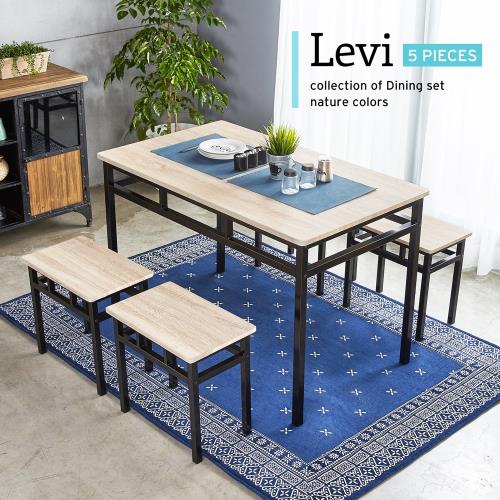 【H&D東稻家居】LEVI李維工業風個性鐵架餐桌椅凳組-5件式