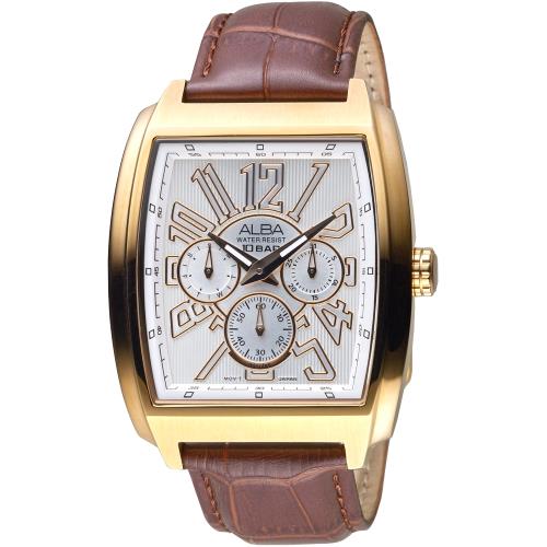 ALBA 雅柏酒桶玫瑰金框大錶面全月曆手錶-銀白(AP6502X1) 保固二年