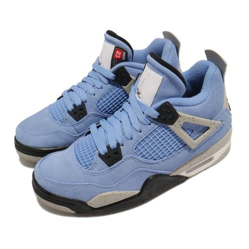 Nike 籃球鞋 Air Jordan 4 Retro 女鞋 經典款 喬丹四代 復刻 麂皮 氣墊 穿搭 藍 白 408452400 [ACS 跨運動]