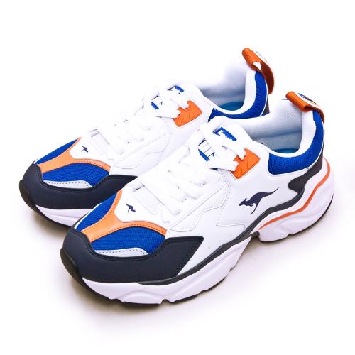 【KangaROOS】男 美國袋鼠鞋 經典復古籃球鞋 SWING老爹鞋系列(白藍橘 01076)