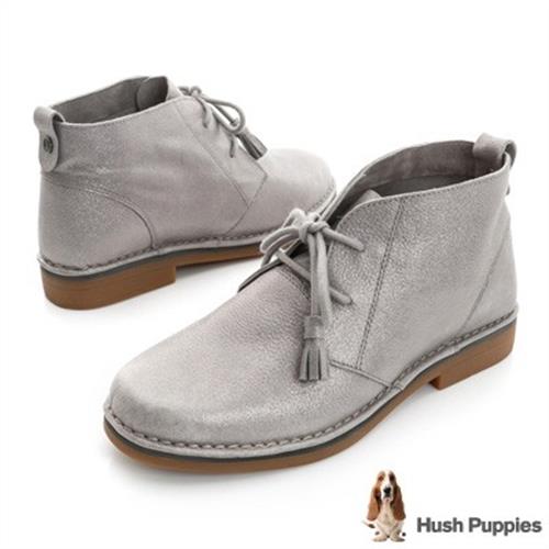 Hush Puppies Cyra Catelyn修飾系列 磨砂感休閒 女短踝靴-金屬灰色