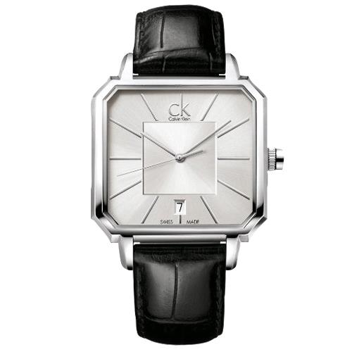 【瑞士 CK手錶 Calvin Klein】型男必備款 方形概念男錶 皮革錶帶礦物抗磨玻璃 防水30米(K1U21120)